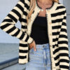 White Stripe Chic Golden Button Cardigan Sweater