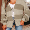 Khaki Striped Color Block Brushed Knit Bow Tie Front Sweater Cardigan