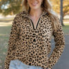 Parchment Leopard Polo Collar V Neck Pullover Top