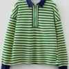 Dark Green Striped Print Contrast Collar Zip V Neck Long Sleeve Top