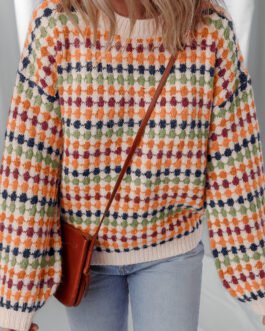 Multicolour Dotty Striped Pattern Knit Drop Shoulder Sweater
