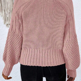 Light Pink Mixed Texture Knit Button V Neck Sweater Cardigan