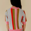 Multicolour Striped Pointelle Knit Short Sleeve Sweater