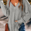Dark Brown Loose Eyelet V Neck Drop Shoulder Sweater
