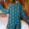 Green Ribbon Bow Print Silky Long Sleeve Shirt and Shorts 2pcs Pajama Set