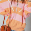 Orange Stripe Colorblock Half Zip Oversize Sweater