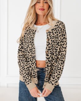 Black Leopard Drop Shoulder Chunky Knitted Cardigan Sweater