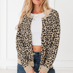 Black Leopard Drop Shoulder Chunky Knitted Cardigan Sweater