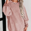 Khaki Solid Ribbed Knit Round Neck Pullover Sweatshirt