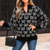 Black Cute Bow Pattern Drop Shoulder Zipped Collar Sweater