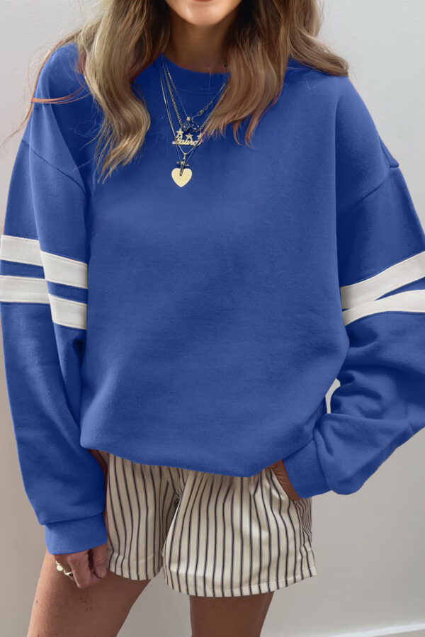 Navy Blue Varsity Striped Detail Drop Shoulder Oversized Sweatshirt