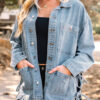 Beau Blue Multi Patched Pockets Side Tie up Boyfriend Style Denim Jacket