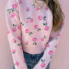 Delicacy Sweet Floral Print Drop Shoulder Cropped Sweater