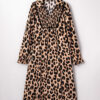 Brown Leopard Print Smocked Detail Flowy Midi Dress