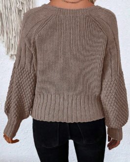 Goat Mixed Texture Knit Button V Neck Sweater Cardigan