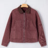 Coffee Corduroy Collar Zipped Front Denim Jacket