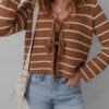 Chestnut Tie Front Striped Knit V Neck Cardigan Sweater