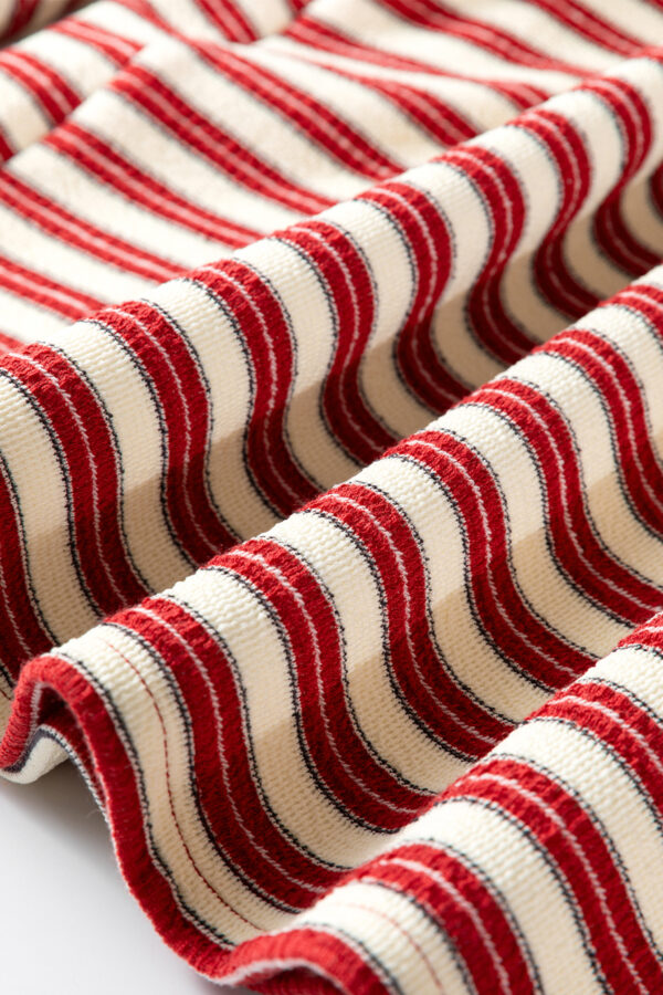 Dark Green Striped Print Contrast Collar Zip V Neck Long Sleeve Top