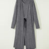 Dark Grey 3pcs V Neck T Shirt Ribbon Knot Pants Open Duster 3pcs Lounge Set