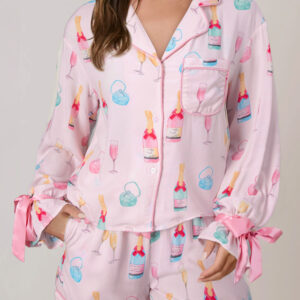 93413057-266c25c20beba2d0.jpg Light Pink Christmas Wine Glass Print Bow Knot Two Piece Pajama Set