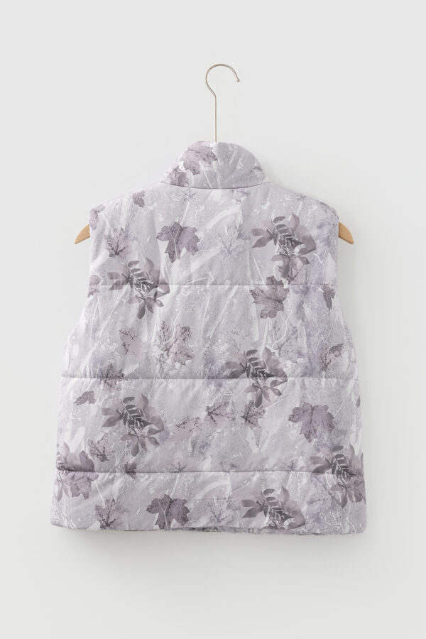 Gray Camo Leaf Print Winter Puffer Vest
