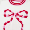 White Striped Trim Bow Graphic Round Neck Drop Shoulder Sweater