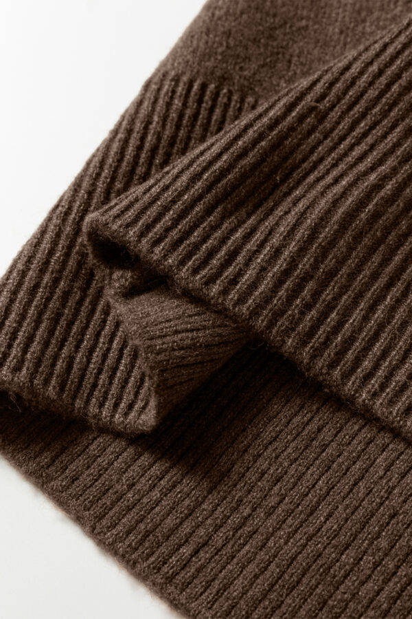 Coffee Dotted Print Ribbed Edge Knit Sweater