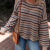 Multicolour Striped Knitted Drop Shoulder Round Neck Sweater