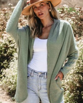 Laurel Green Waffle Knit Open Front Cardigan