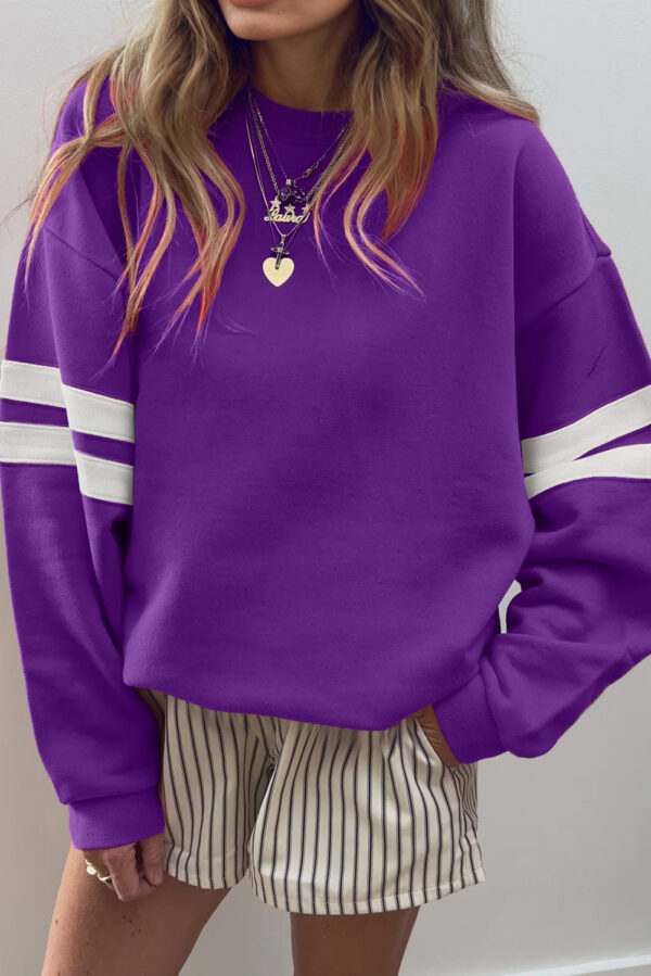 Navy Blue Varsity Striped Detail Drop Shoulder Oversized Sweatshirt