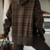 Chicory Coffee Plaid Patchwork Side Slit Hoodie