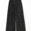 Black Mineral Wash Exposed Seam Drawstring Elastic Waistband Wide Leg Cargo Pants