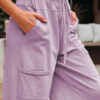 Pink Mineral Wash Exposed Seam Drawstring Elastic Waistband Wide Leg Cargo Pants