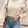 Jet Stream Solid Color Ruffled Shoulder Long Sleeve Blouse