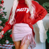 Fiery Red Merry Letter Embroidered High Neck Sweater