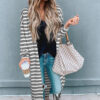 Black Stripe Print Open Front Duster Cardigan
