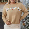 Smoke Gray Merry Colorful Dot Detail Christmas Drop Shoulder Sweater