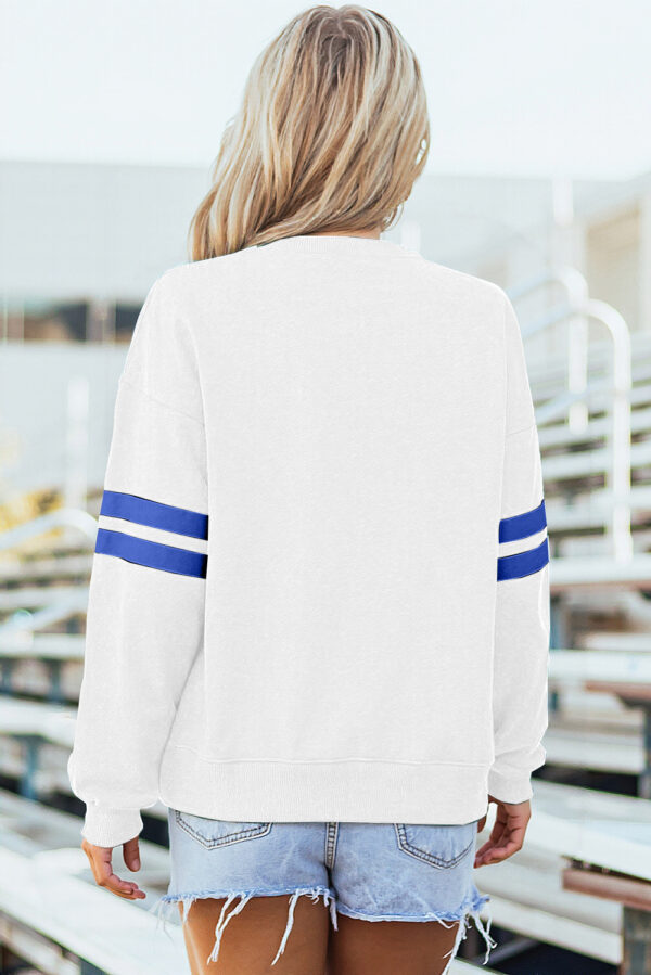 Navy Blue Varsity Striped Detail Drop Shoulder Oversized Sweatshirt