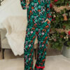 Green Festive Bow Print 2pcs Pajama Pant Set