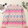 Multicolour Ethnic Christmas Pattern Knit Feather Cuffed Sweater