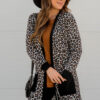 Black Leopard Patched Pocket Open Front Cardigan
