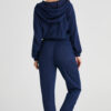 Navy Blue Ribbed Knit Cropped Hoodie and Drawstring Joggers Set