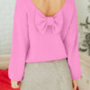 Fiery Red Festive Bow Backless Bubble Sleeve Sweater