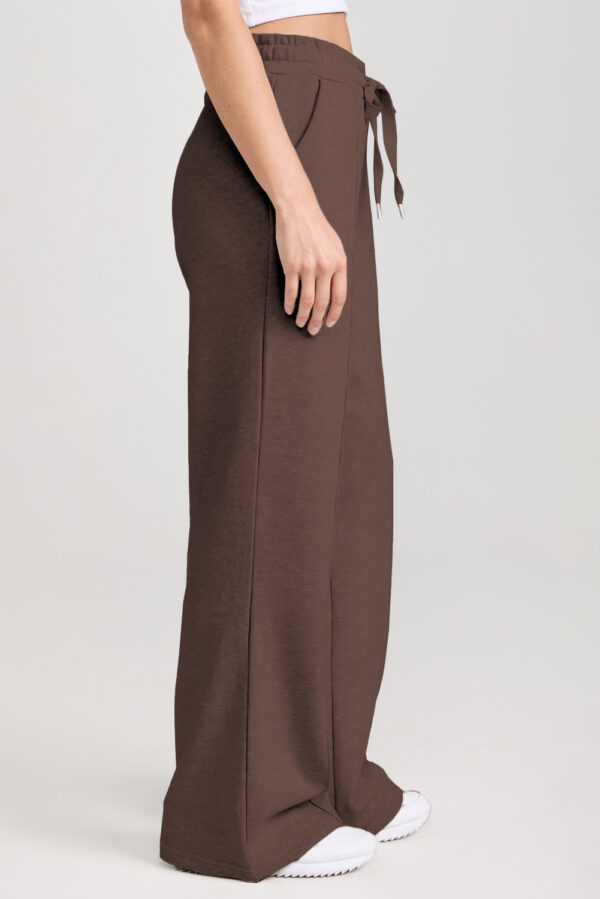 Dark Brown Solid Collared Sweatshirt and High Waist Pants Active Set