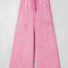 Bonbon Mineral Wash Exposed Seam Drawstring Elastic Waistband Wide Leg Cargo Pants