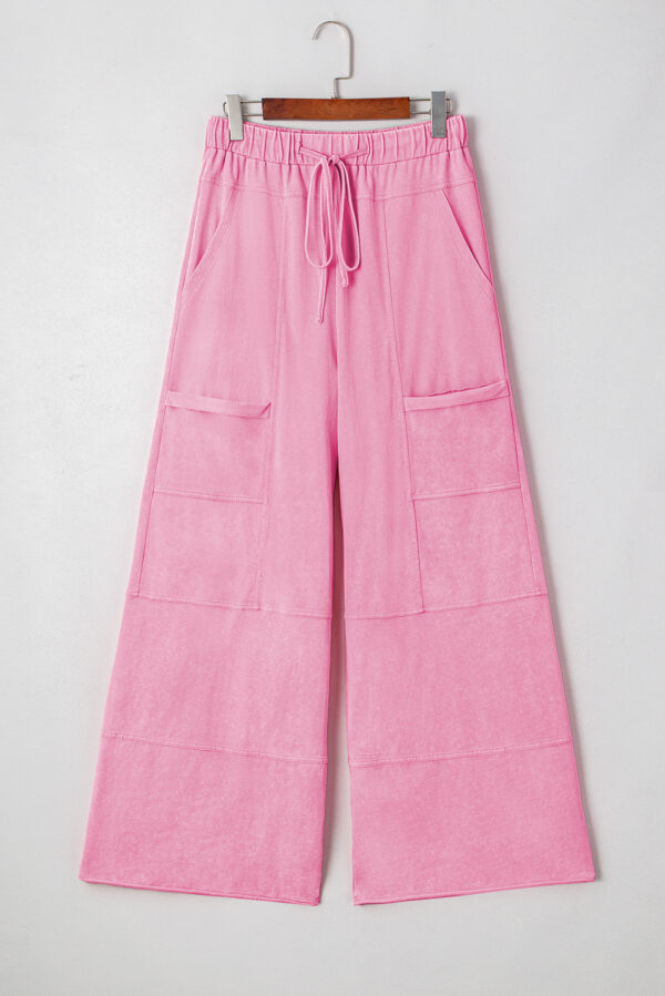 Bonbon Mineral Wash Exposed Seam Drawstring Elastic Waistband Wide Leg Cargo Pants