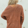 Lapis Mix Pattern Hollowed Knit Open Front Cardigan
