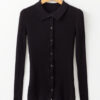 Black Ribbed Knit Collared Slim Fit Sweater Cardigan