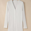 White Solid Color Ribbed Button up Tunic Cardigan