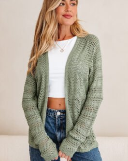 Green Bay Scalloped Edge Eyelet Knit Batwing Sleeve Cardigan
